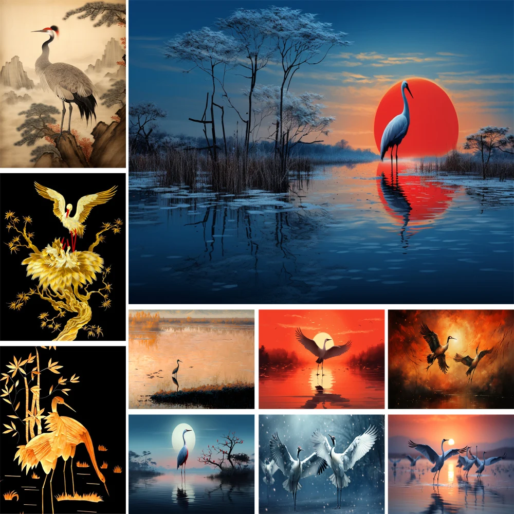 Bird Red-crowned Crane Pre-Printed Cross Stitch Kit DIY Embroidery Craft Hobby Handmade Needlework Design For Adults Different