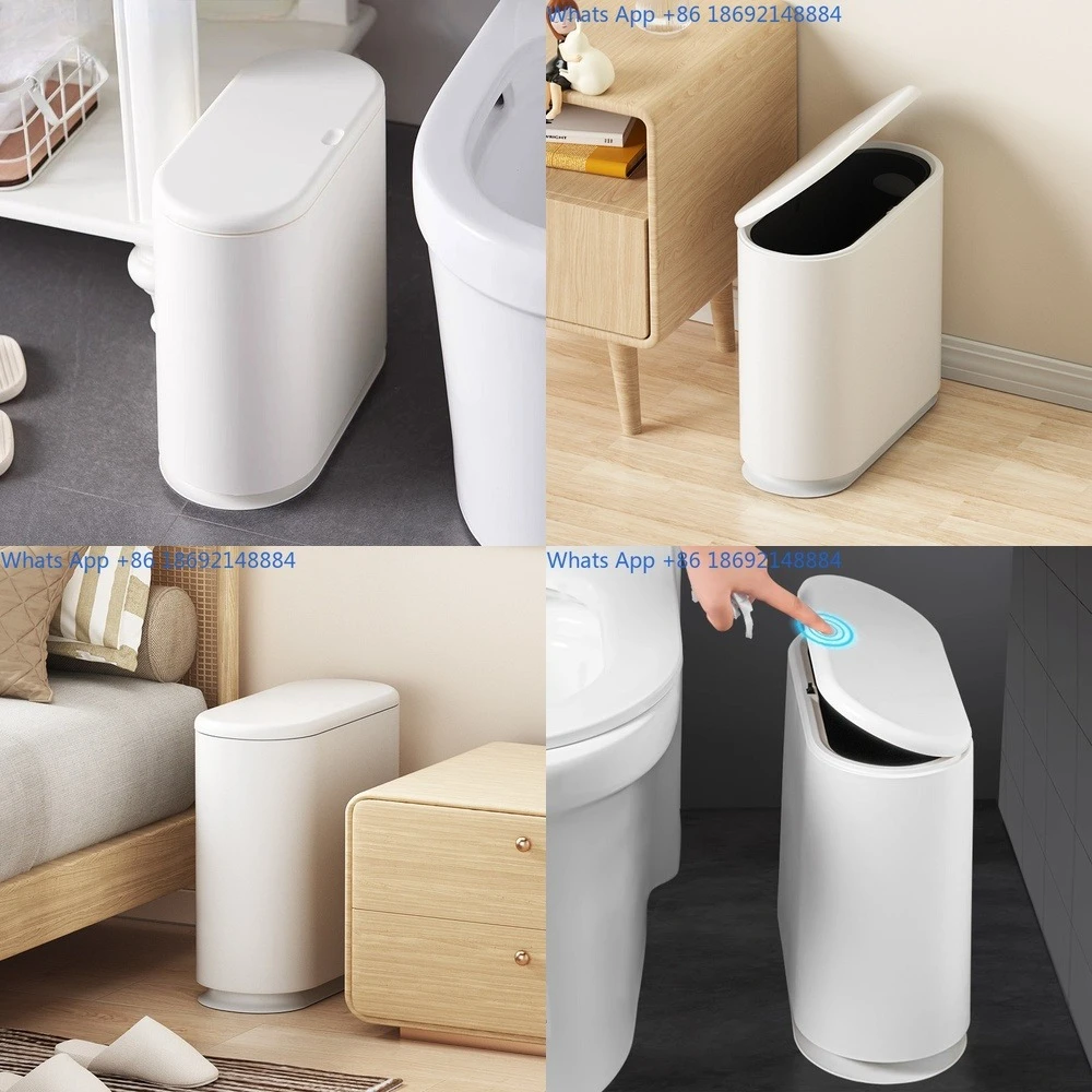 

Trash Can with Press Lid for Bathroom Kitchen Living Room Space Saving Odor Proof