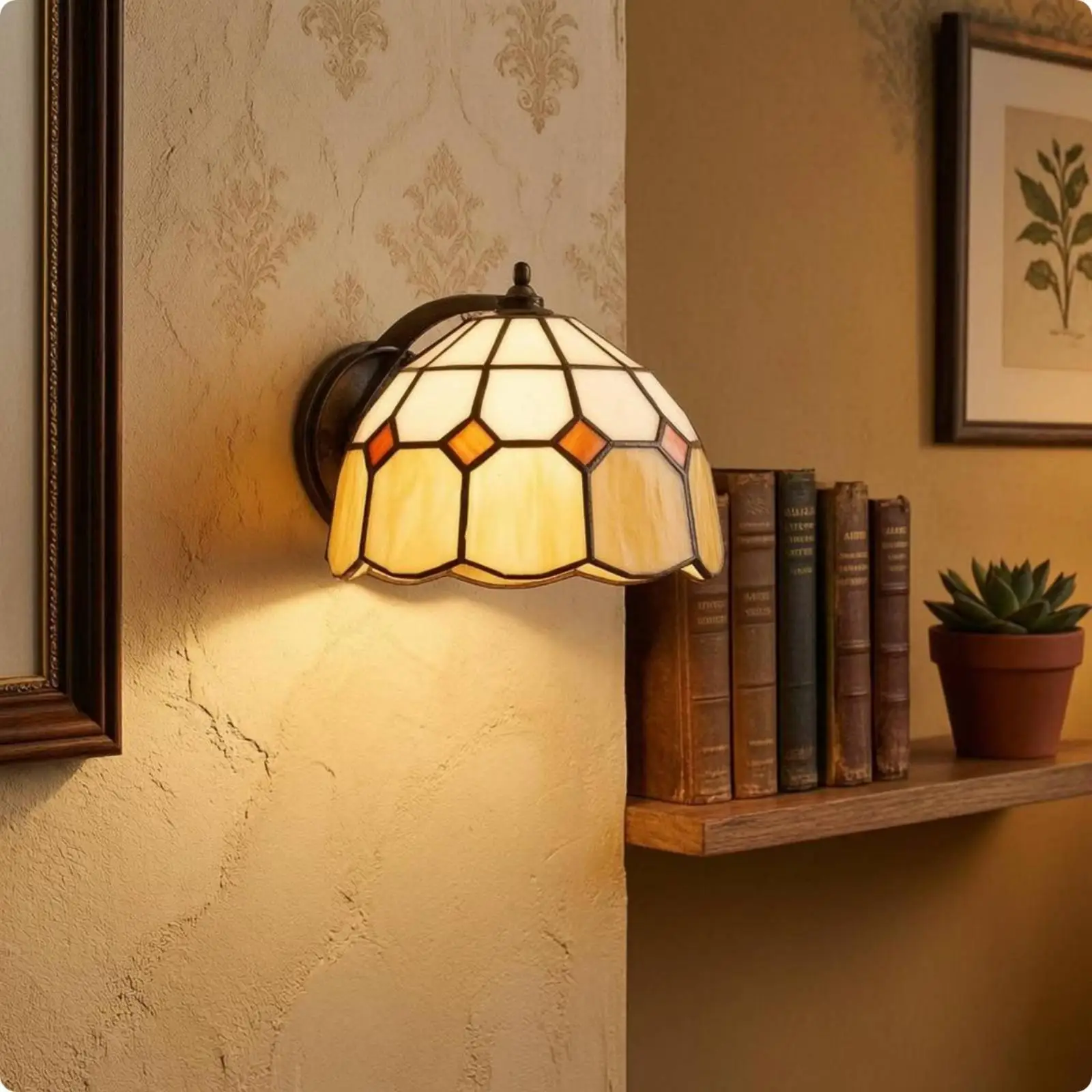 Stained Glass Lamp Black Shade Soldered Metal Handmade Stained Glass Shade E27 Compatible Handmade Lampshade for Table Lamps,