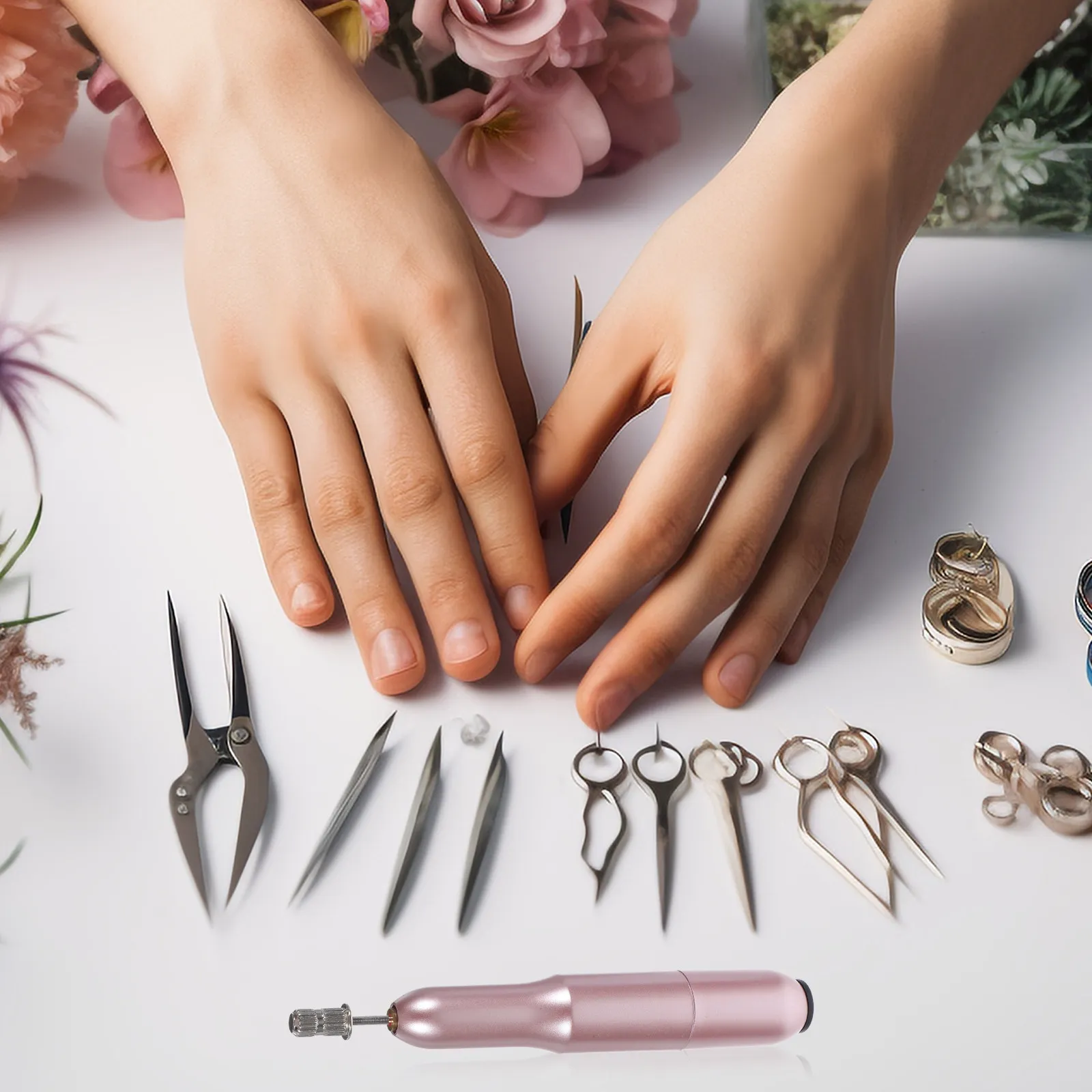 

1Pcs Mini USB Charging Nail Grinding Machine Rose Gold Pen Style Nail Polisher Portable LED Light Natural Artificial Nails