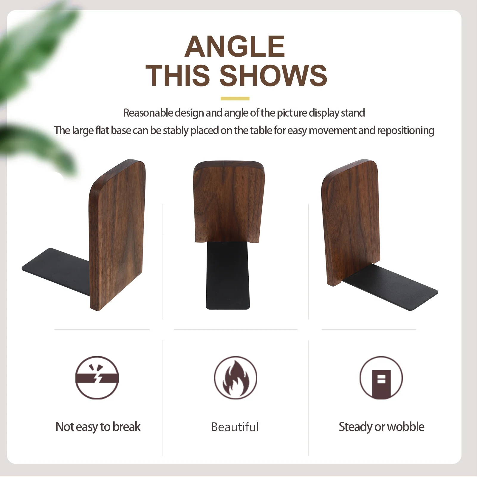 

Wood Iron Bookend Set Minimalist Design Desktop Organizer for Books Files Magazines Decorative Study Shelf Holder