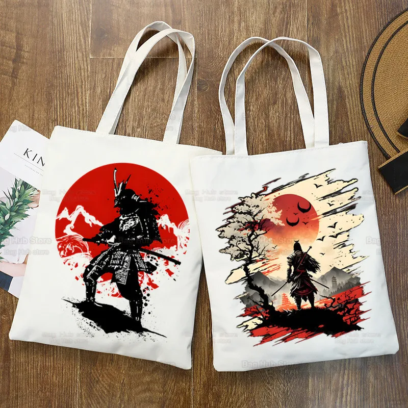 Bushido Estilo Japonês Sacos De Compras, Sacolas De Praia, Sacos De Ombro De Lona De Alta Capacidade, Japão Samurai Espírito