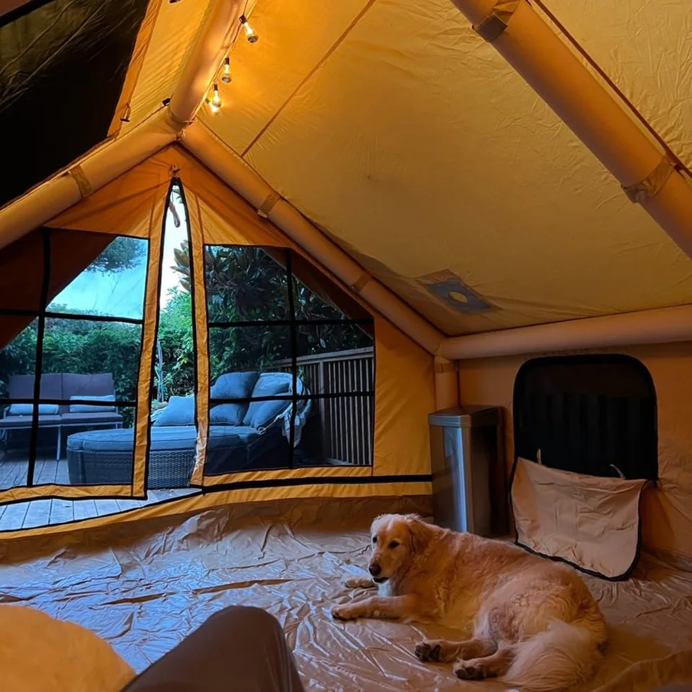 Large Inflatable Tent, Heavy Duty Canvas Camping Tent, Double Rooms 402x302cm Air Tent