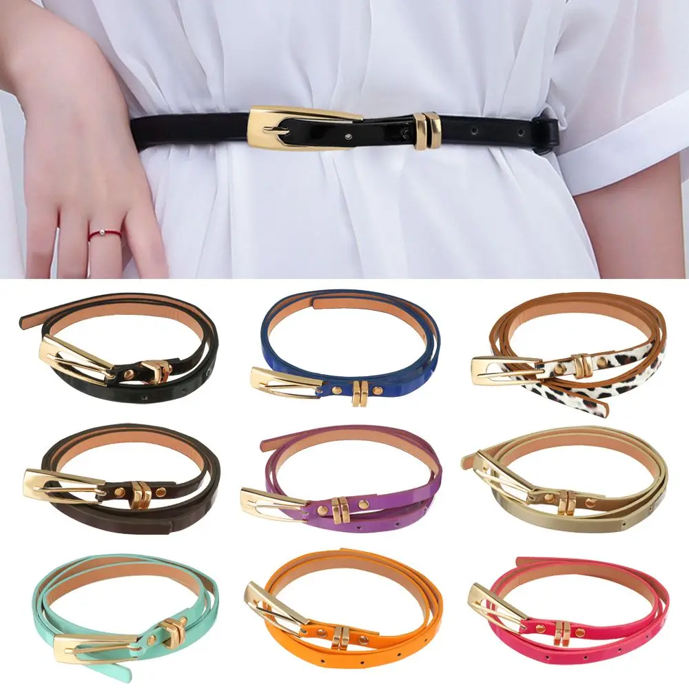 1PC Legierung frauen Dünne Dünne Dünne Gürtel Faux Leder Bund Einstellbare Cinch Taille Band Vintage Damen Kleid Cummerbands