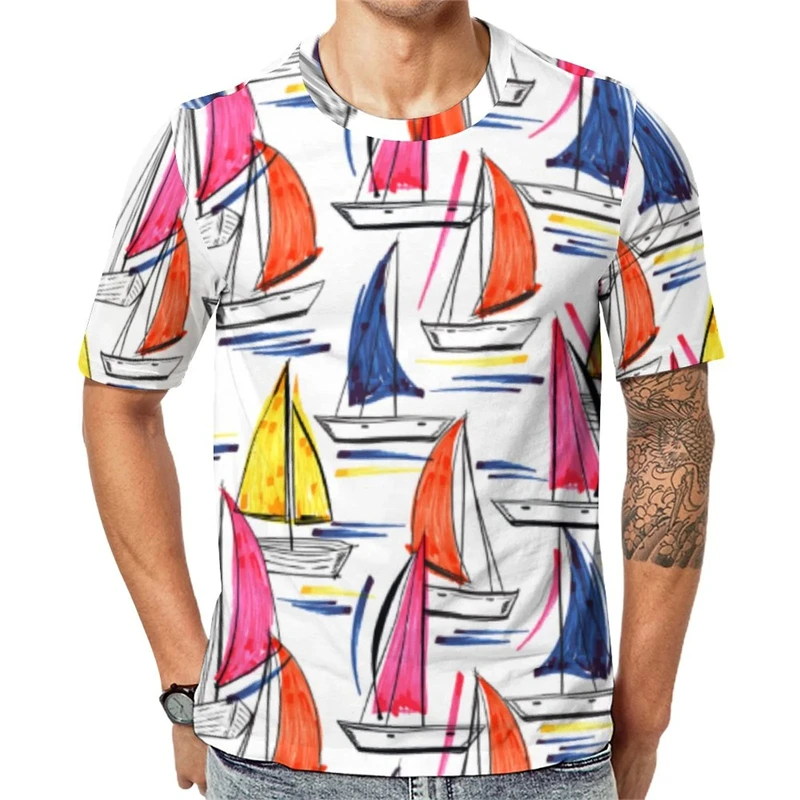 Boat 3d Printing Men's T-shirt Fashion Summer Crew Neck Short Sleeve Casual Loose Tee Shirts Daily Men Women Tees Tops Clothing