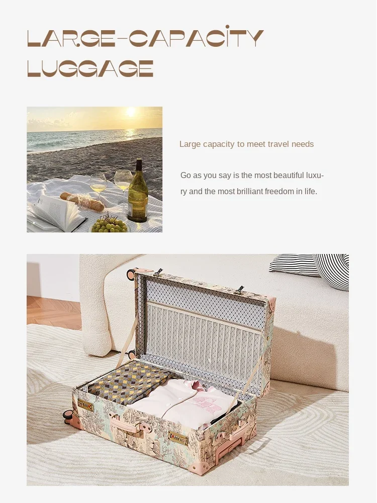 Uniwalker Handmade Vintage Luggage Small Fresh Travel Case Universal Wheeled Trolley Case Women's 24 inch 26 Leather Case