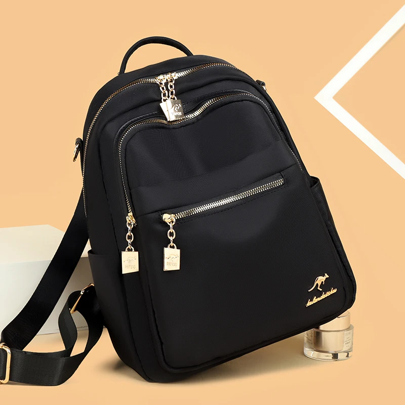 Large Capacity Women Backpack Fashion Casual Travel Bags Durable Oxford Fabric Waterproof Black Backpack for School Work Outdoor