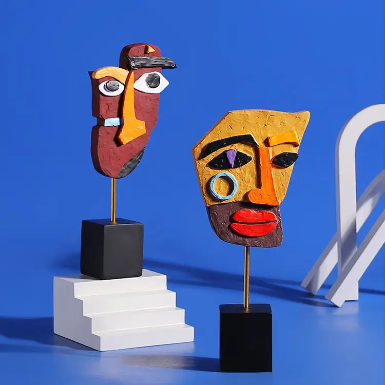 Creative Abstract Human Face Colorful Twisted Sculpture Modern Art Resin Craft Decor for Café Shop Home