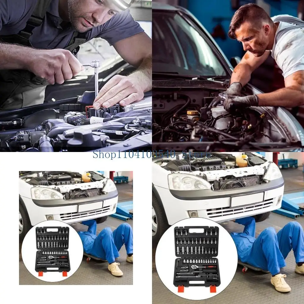 

02DC 53 шт. 1/4 дюйма набор головок с трещоткой с удлинителем и футляром для хранения для обслуживания автомобиля и домашних