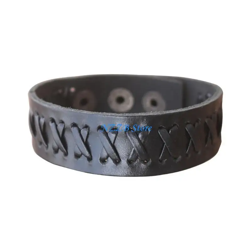 

T21F Stylish Men's Imitation Cow Leather Armlet Wide Braided Rope Bangle Vintage Unisex Wristband Fashionable Accessory