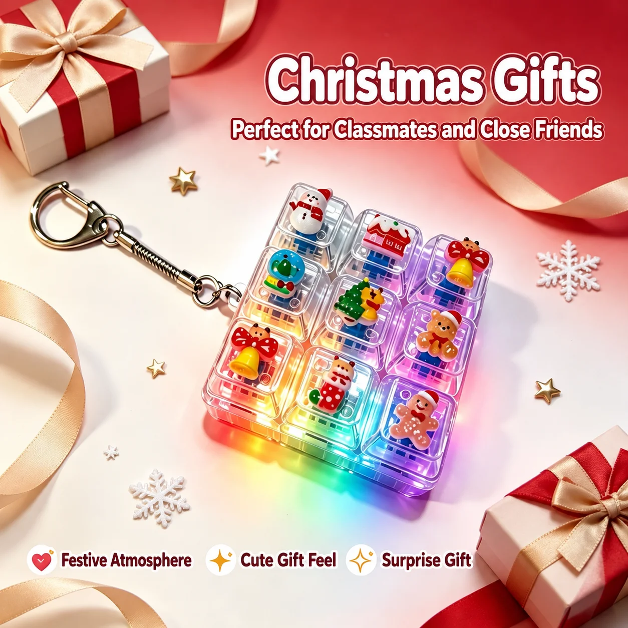 Christmas Glow Keyboard Fidget Toy Keyboard Fidget with LED LightDecompression Button Finger Clicker Toys Gifts for Kids Adult