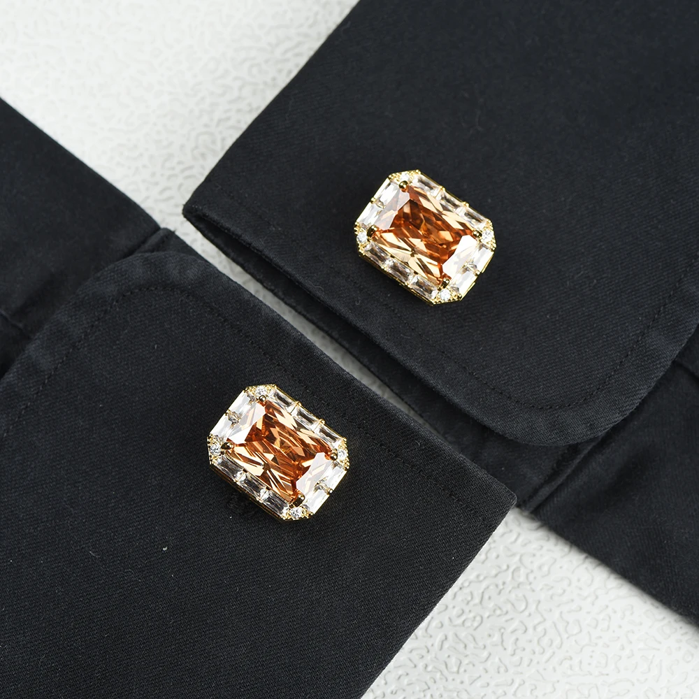 

ICEYY Copper Mens Luxury Cufflinks Rectangle Zircon Gold Plated Designer Formal Shirt Business Dress Groom Gift Accessories