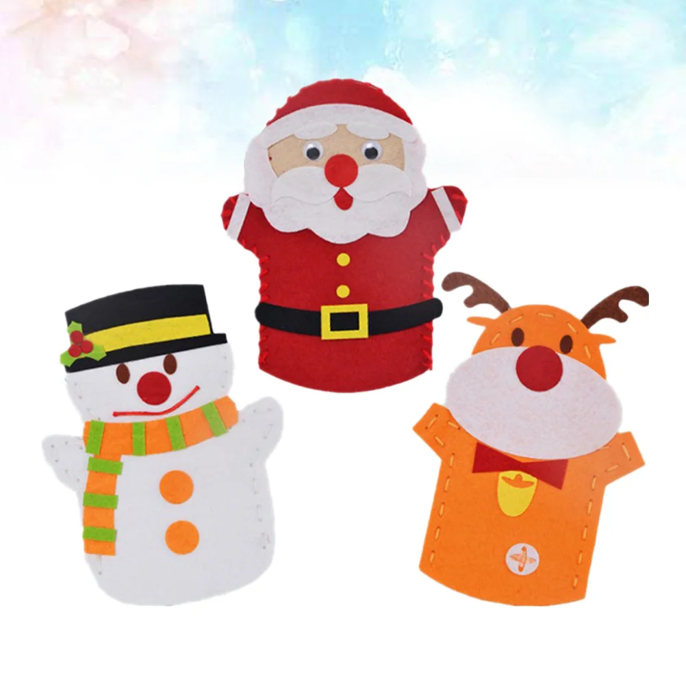 Marionnette à main en tissu, 3 pièces, matériel de bricolage de noël, père noël, bonhomme de neige, accessoires d'élan, fournitures artisanales pour enfants, illustration de vacances