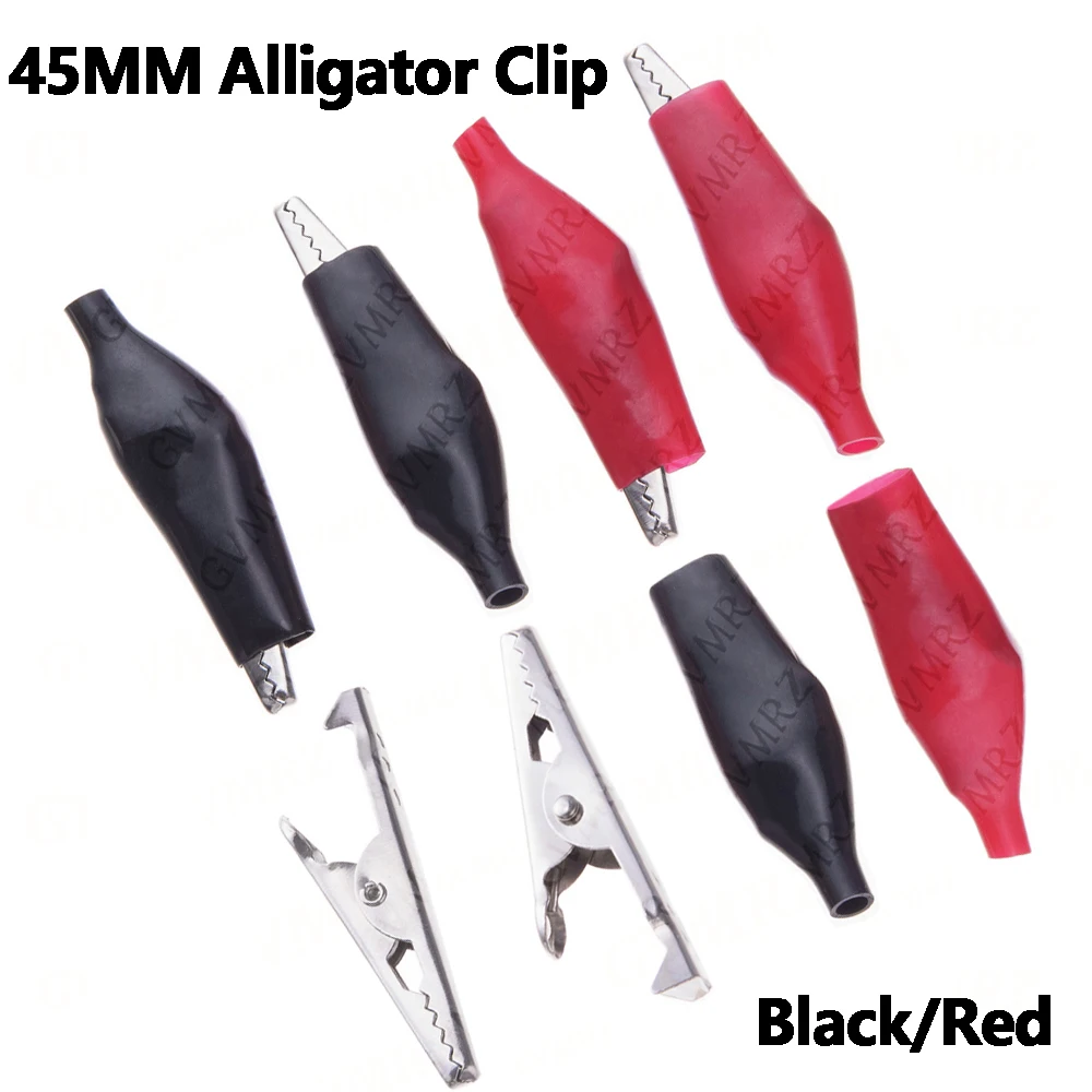 5 pairs/10PCS 45MM Alligator Clip Crocodile Electrical Clamp Testing Probe Meter Black Red with Plastic Boot Power test clip 45 
