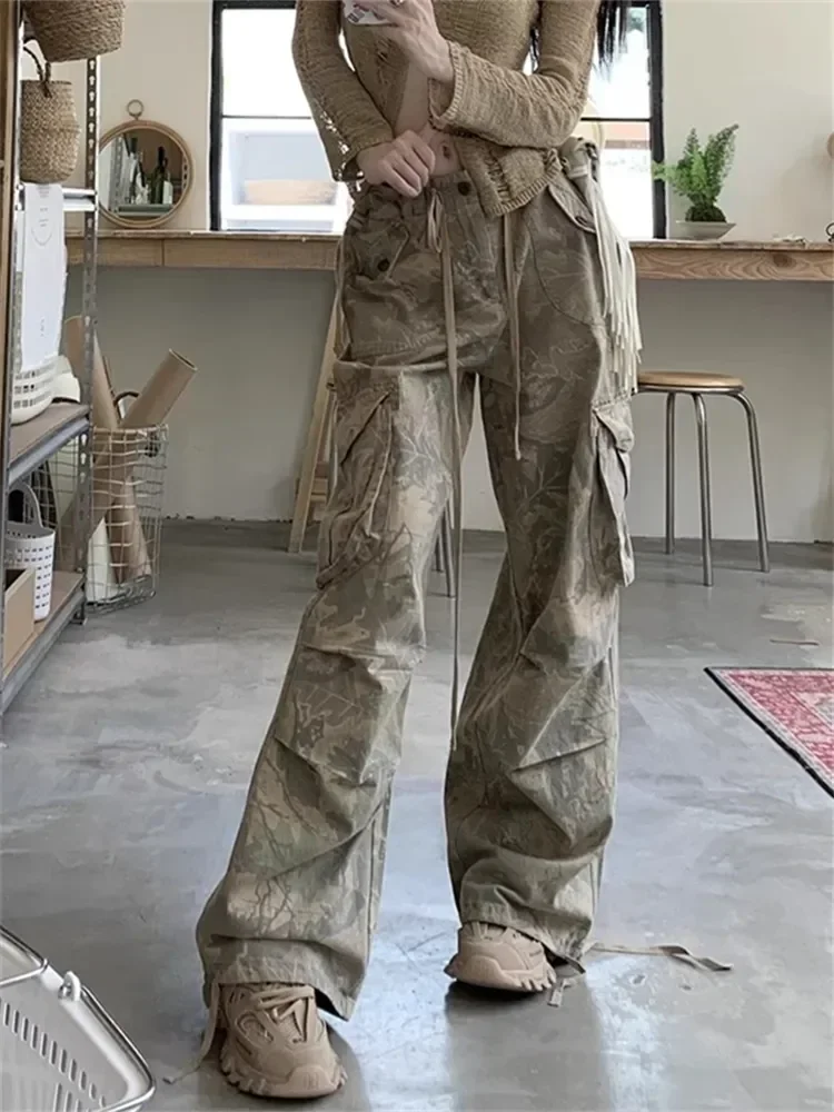 

2024 Woman Y2K Camo Cargo Pants Streetwear Grunge Vintage Wide Leg Trousers Oversized Camouflage Hippie Punk Retro Sweatpants