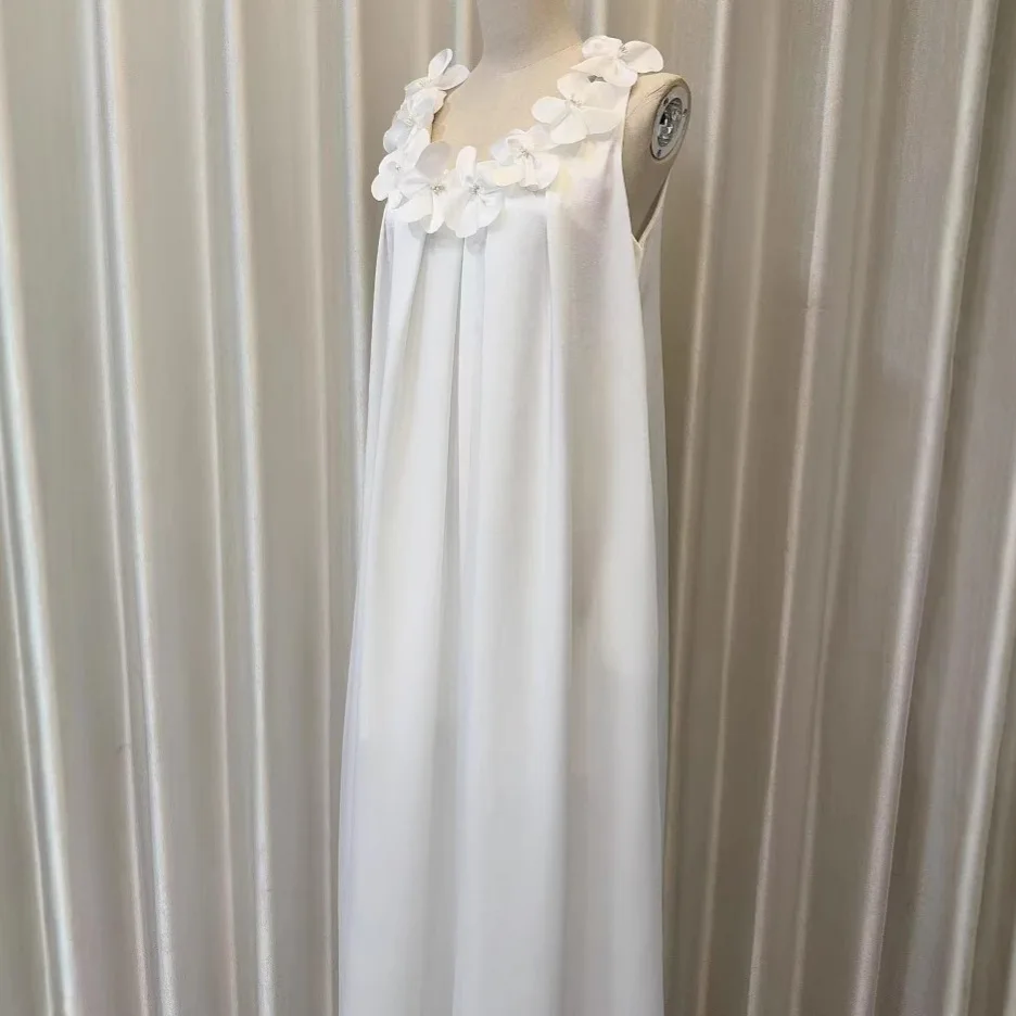 แฟชั่นผู้หญิงใหม่ชุดราตรี Elegant 3D ดอกไม้แขนกุดหญิง Elegant Boho Maxi ชุด