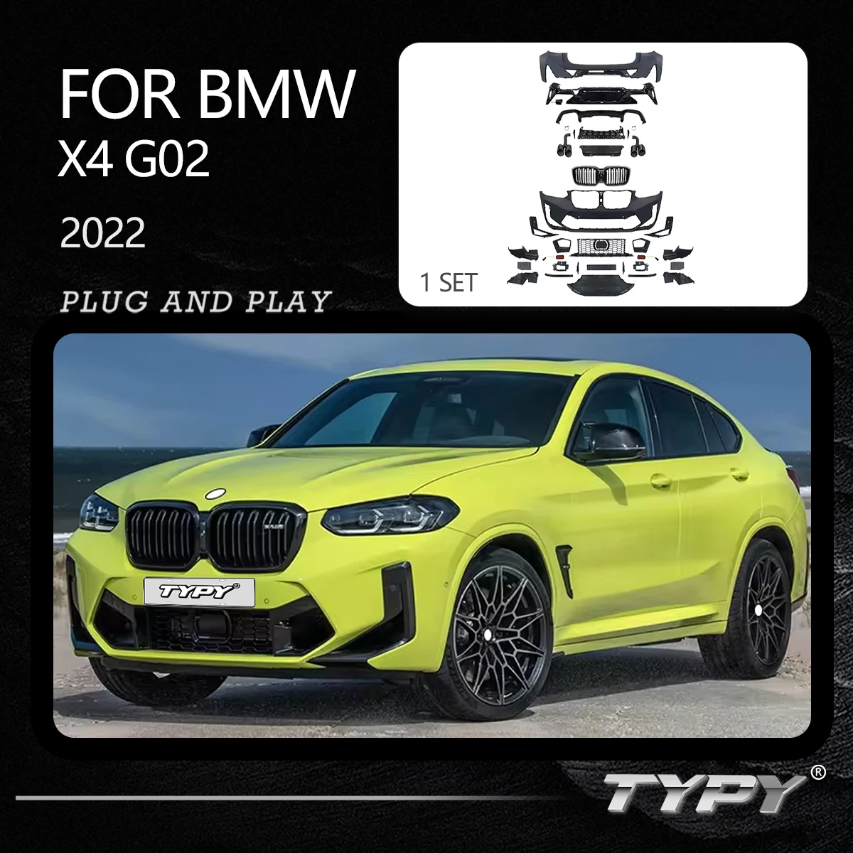 TYPY Body kit For BMW X4 G02 Modified 2022 X4M Styles Body Kits Front and Rear Bumpers 1:1 Design