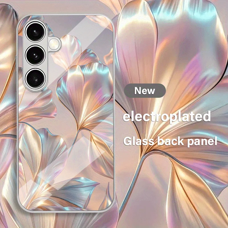 Electroplated glass phone case suitable for Samsung Galaxy S26 S25 S24 S23 S22 S20 S11S10 FE/Ultra/Plus anti drop floral design