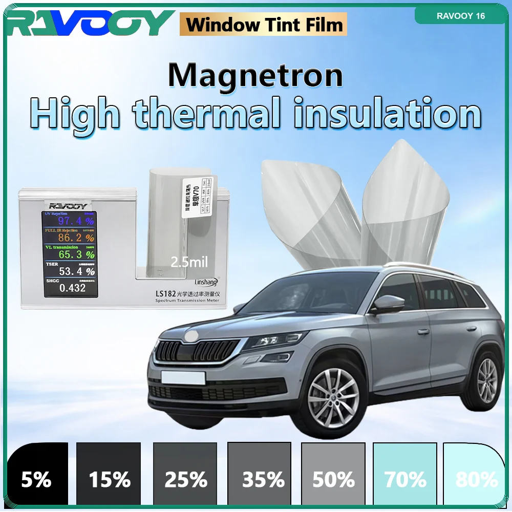 152CMX30M Single Silver V70 Magnetron High Thermal Insulation Automotive Window Film 65% Light Transmission 2.5mil Solar Control
