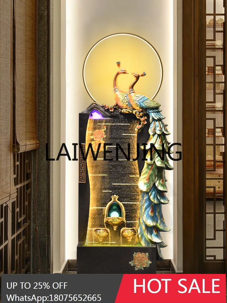 RWJ Peacock Flowing Water Ornaments Large Floor Humidifier Fortune Fountain Landscape