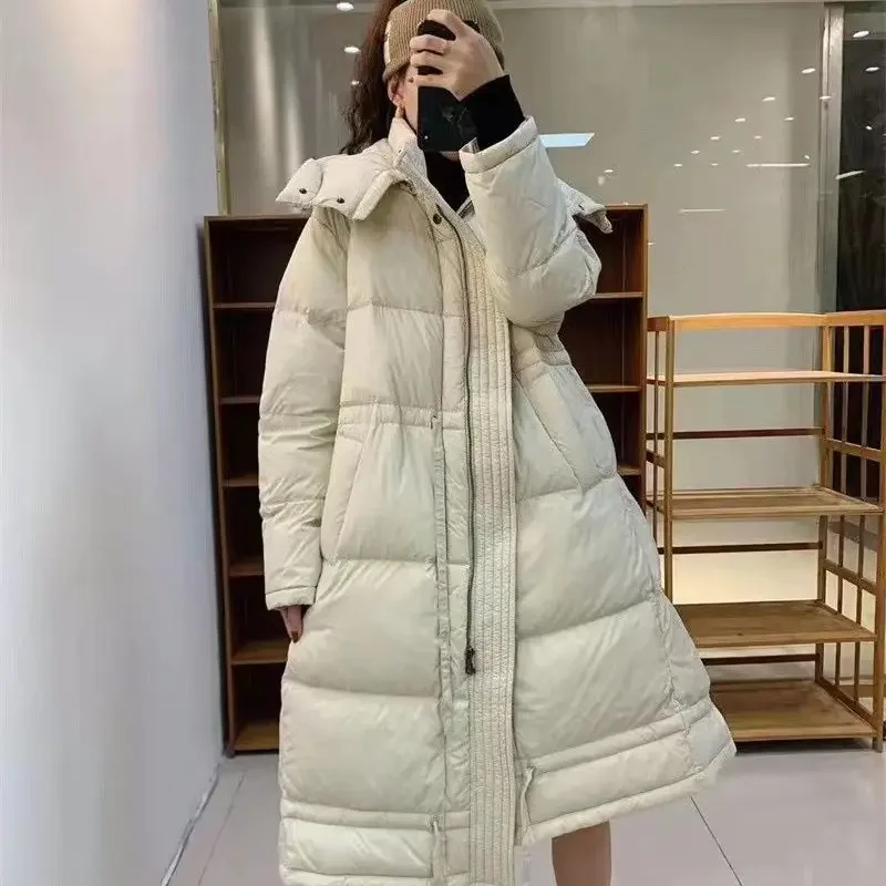 Winter Fashion New Women's Down Jacket Loose Commuter Strap Windproof Hoodie White Duck Down Oversized Parkas