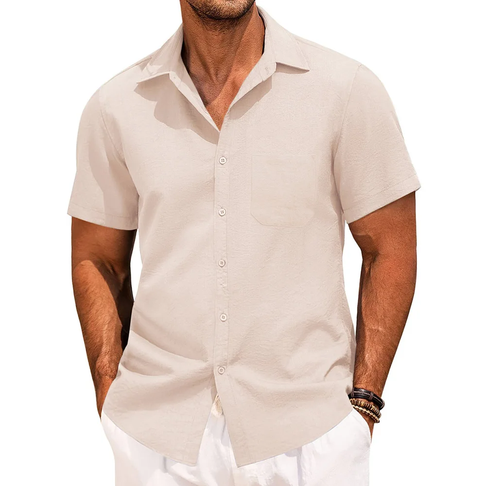 

Short Sleeve Shirt for Men Breathable Lightweight Loose Fit Solid Color Turn-down Collar Classic Simple Style Male Casual Shirts