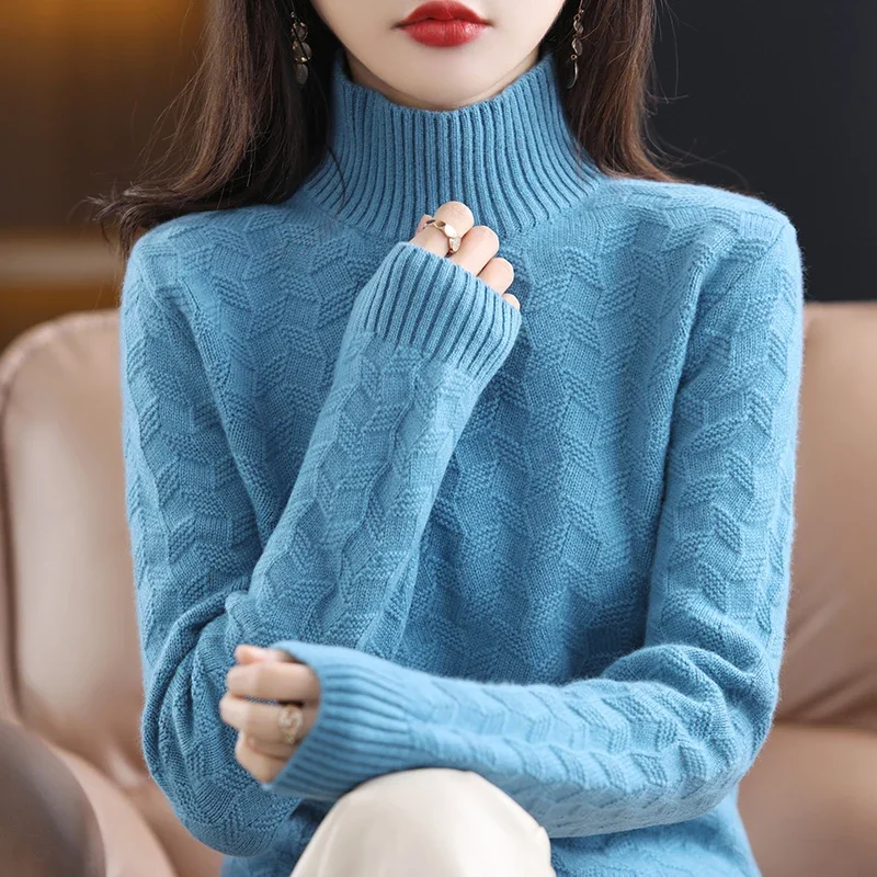 Winter Women Turtleneck Knitted Pullover 100% Wool Jumper Female Solid Color Soft Super Warm Thicked Sweater S-2XL 9 Color