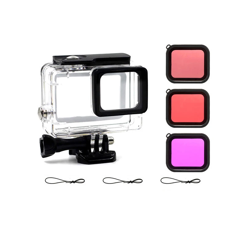 Per Gopro 5 custodia impermeabile custodia subacquea + filtro per immersione rosso rosa viola per Go Pro Hero 5 6 7 accessori neri