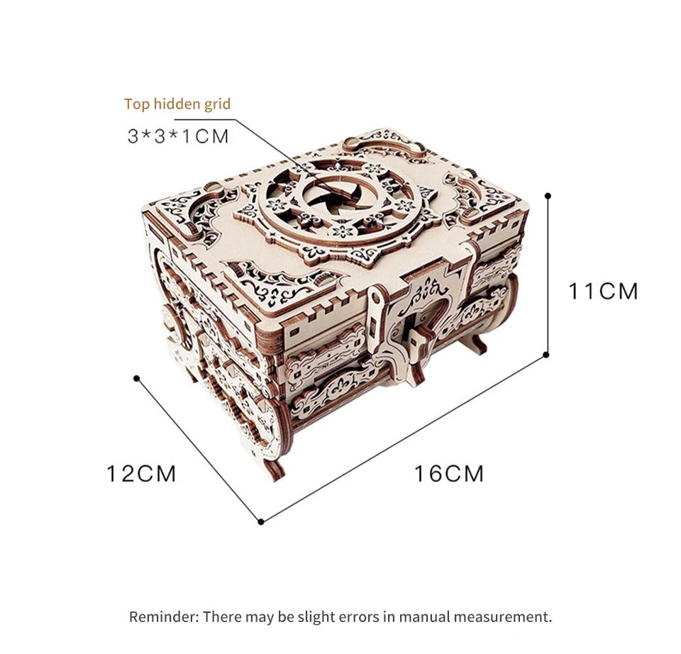 3D Puzzle Antique Jewelry Storage Box Wooden Assembly Model with Hidden Compartments Treasure Box Gift for Girlfriend