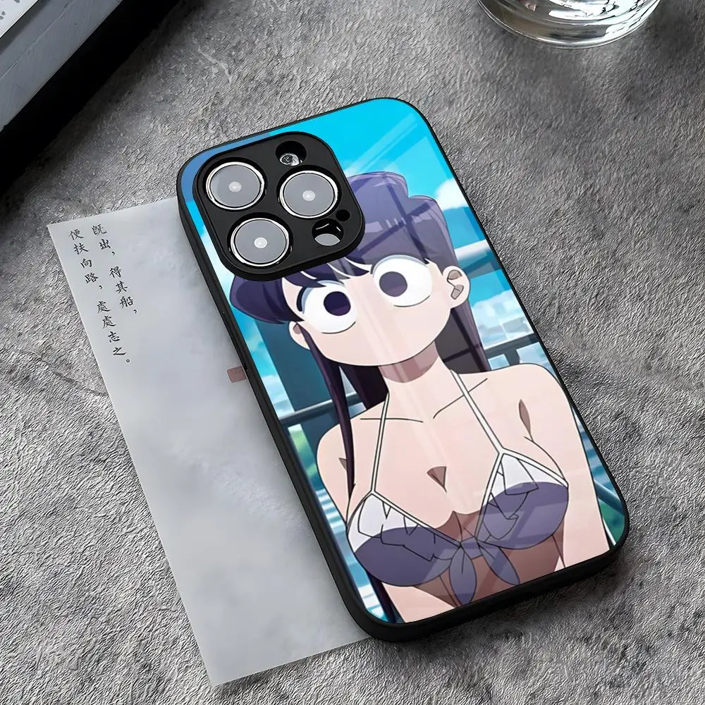 Manga Chibi Komi Shouko Komi-San Phone Case for iPhone 15 Pro Max 14 Pro 12 11 13 Mini X XR XS 8 7 Plus SE Tempered Glass Back C