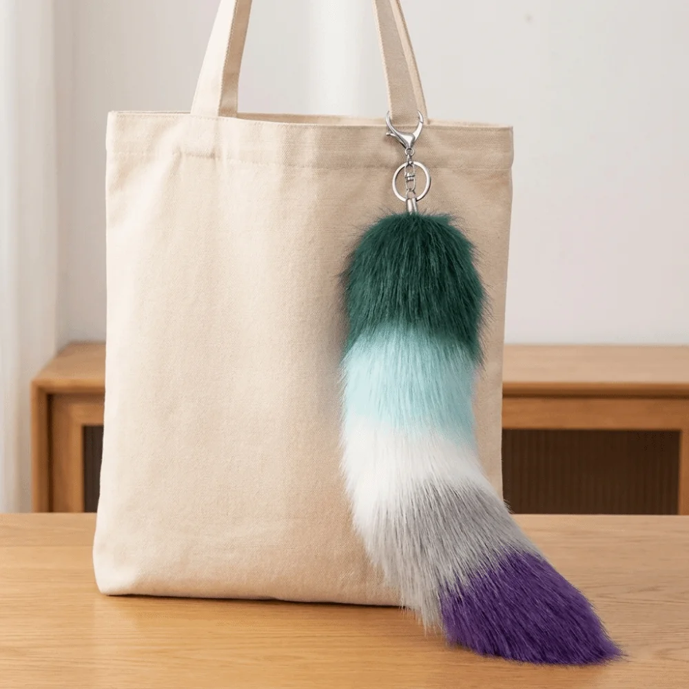Pompom-Tier-Schwanz-Schlüsselanhänger, Taschenquaste, Schlüsselhalter, Plüsch-Schwanz-Schlüsselanhänger, Riemen, Kette, großer flauschiger Fell-Anhänger, Schlüsselring, Taschendekoration – Detail 3