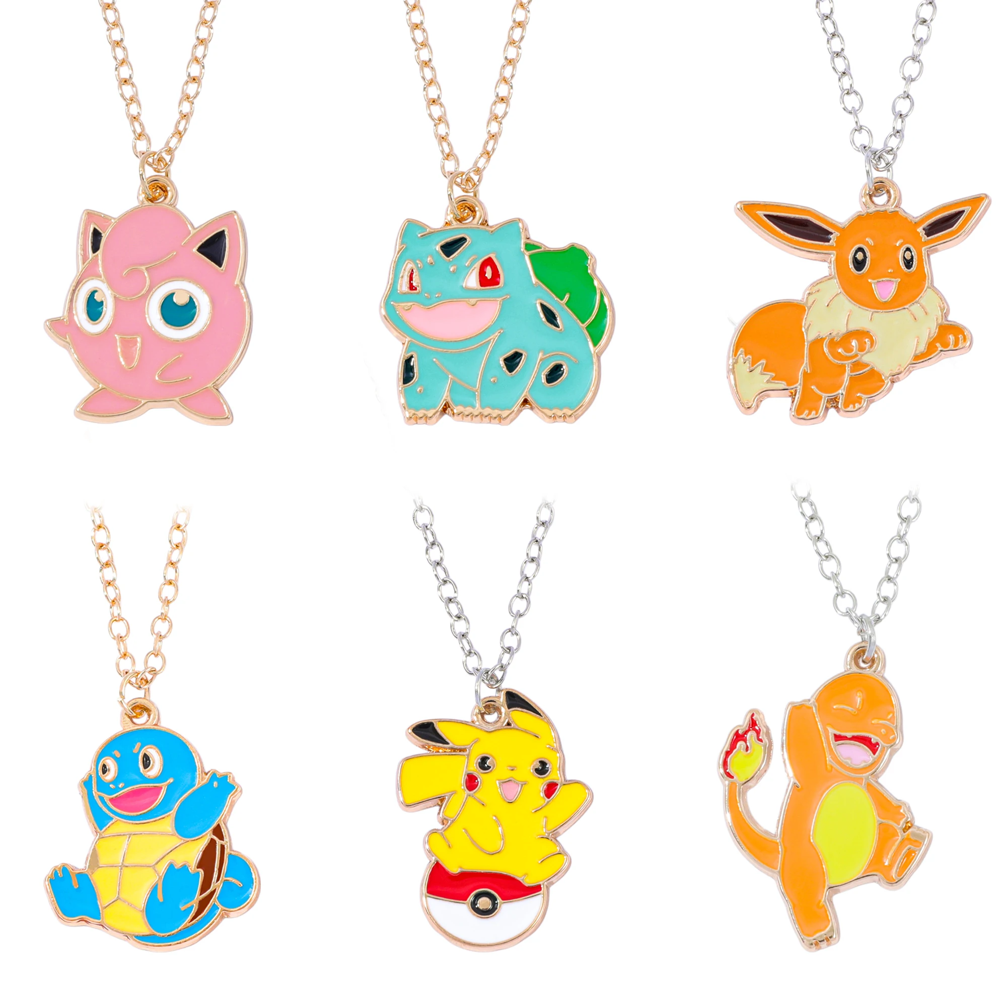 Cartoon Metal Pendant Necklace - Hip Hop Style Pikachu Squirtle Bulbasaur Sweater Chain Jewelry Gift for Anime Fans