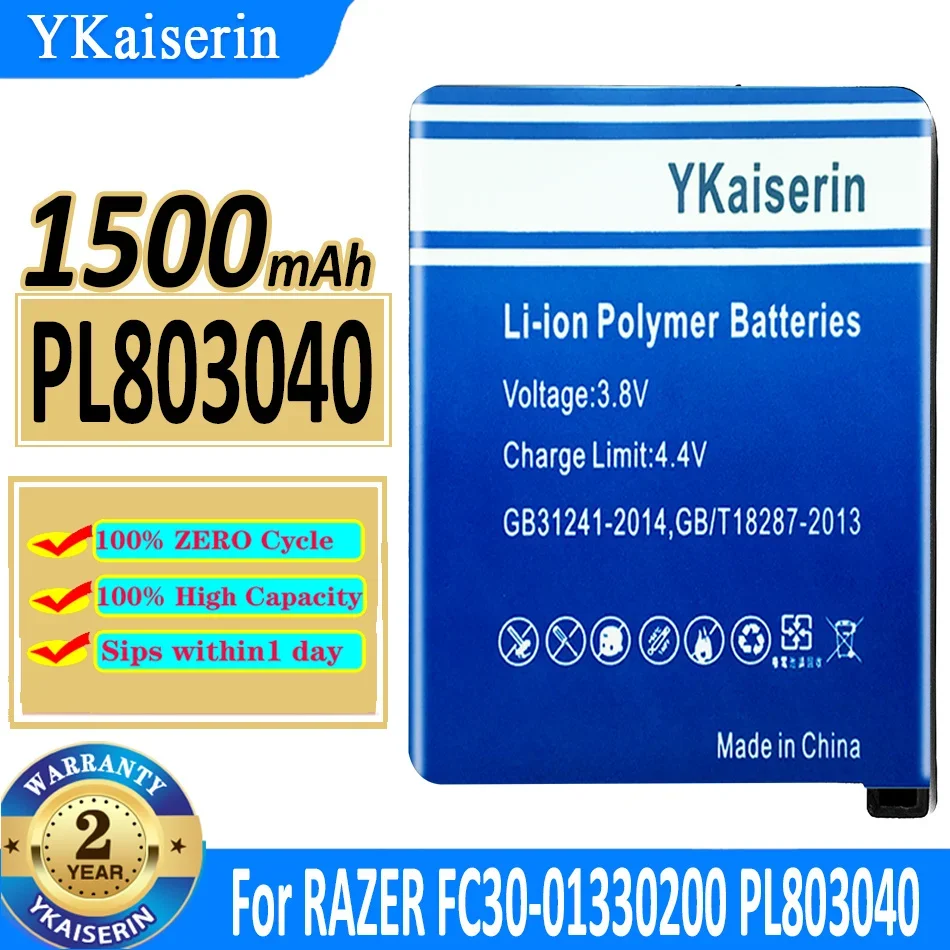 

1500mah YKaiserin Battery For RAZER FC30-01330200 PL803040 Turret gaming Mouse RZ01-0133 RZ84-01330100 Bateria