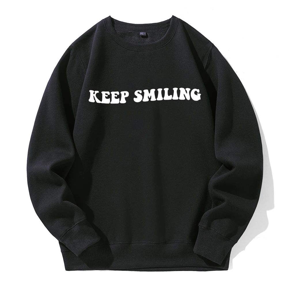 

Keep Smiling Letter Printing Men'S Hooded Fashion Retro Novelty Streetwear Fleece Warm Breathable Hoodie Basic All Match Hoody