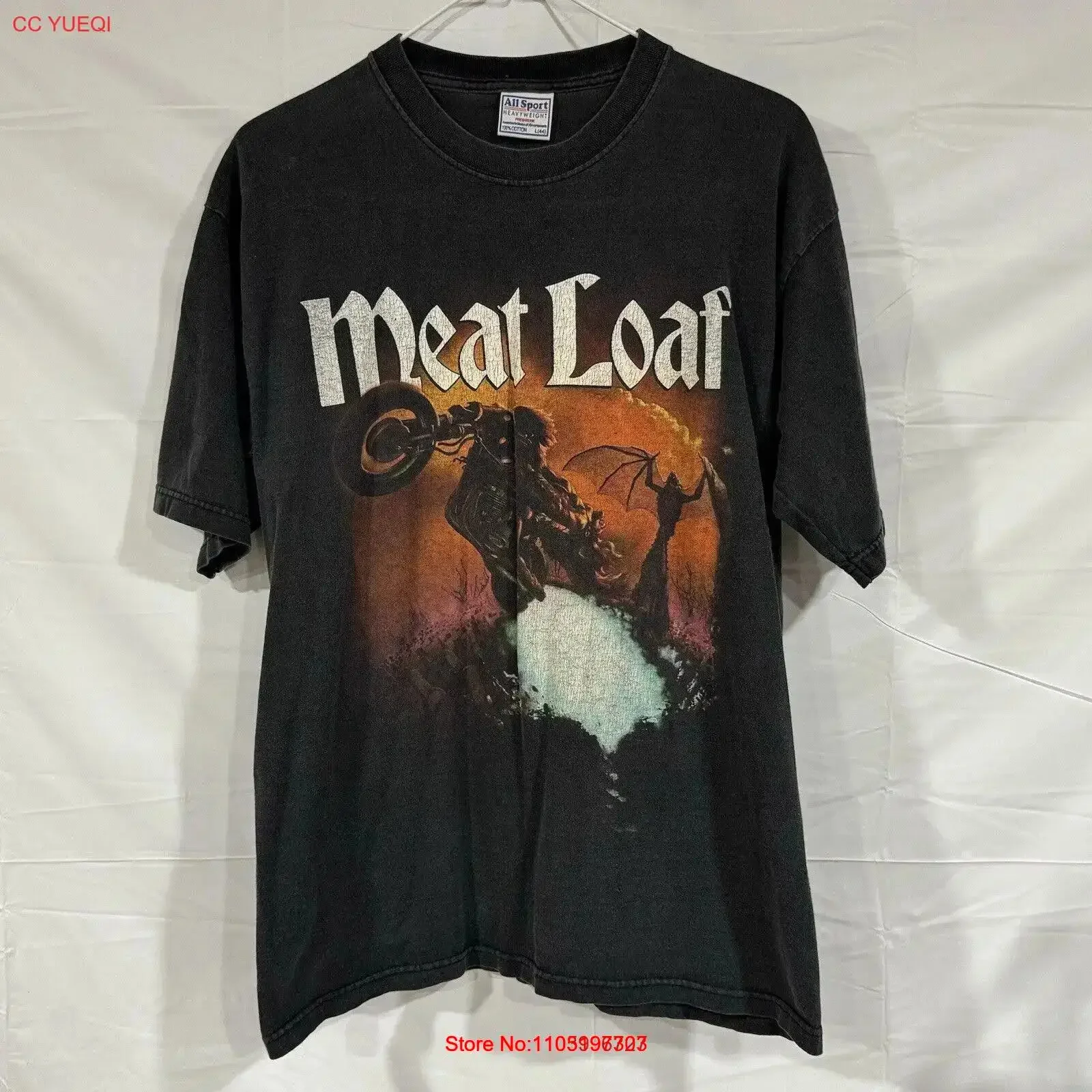 تي شيرت MeatLoaf Tour 2002 للرجال كبير لحفلات الروك Vtg Faded المتعثرة عتيقة مغسولة أوم قابلة للتنفس ومتعددة الاستخدامات