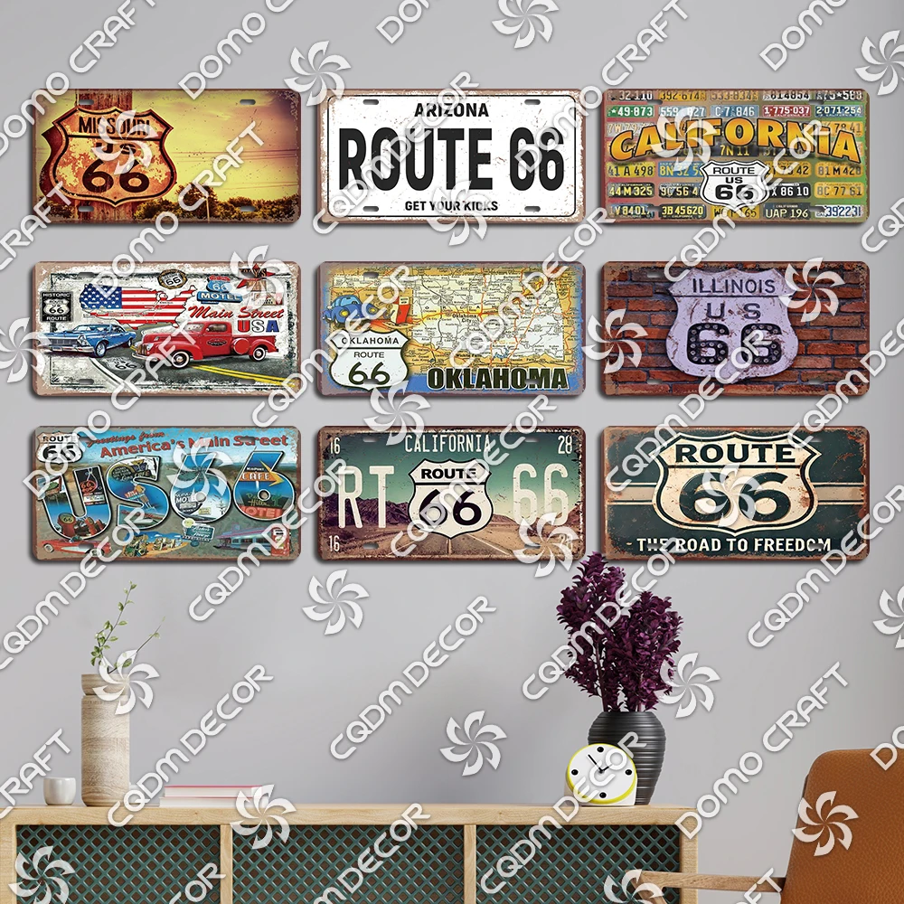 US Route 66 piatti targa in latta Vintage Car Poster targa in metallo Wall Art Decor per Garage Motel Bar Club stazione di servizio