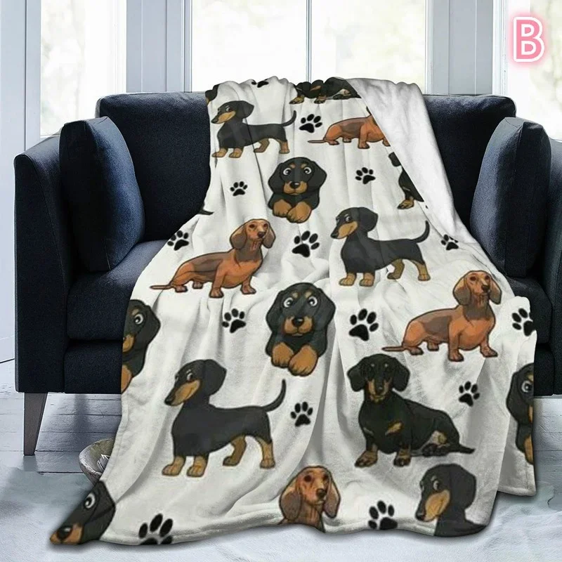 Puppy Dog Blanket Dachshund Dog Printed Blanket Fleece Blanket Flannel Sleep Comfort Super Soft Sofa Blanket