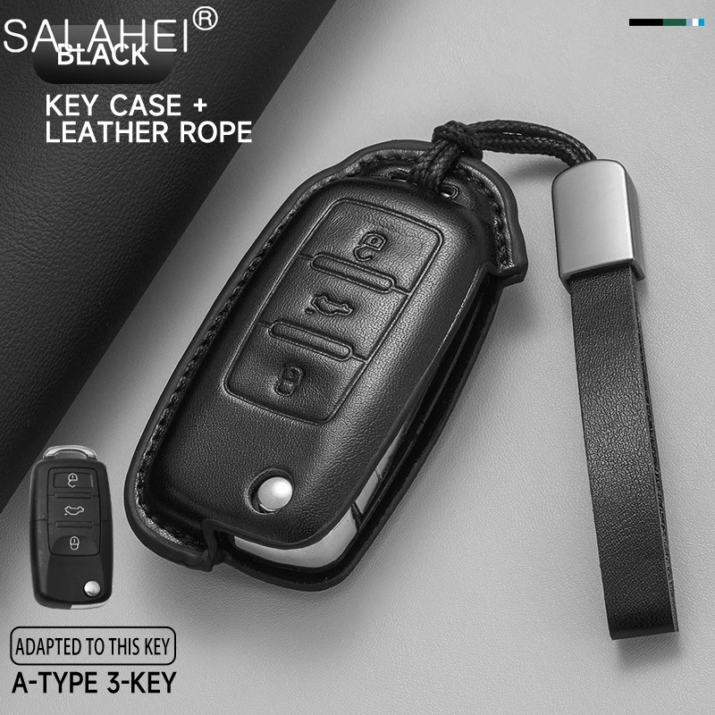 Leather Car Key Case Keys Full Cover Protection for VW Volkswagen Polo Tiguan Passat Golf Jetta Lavida Skoda Octavia Accessories