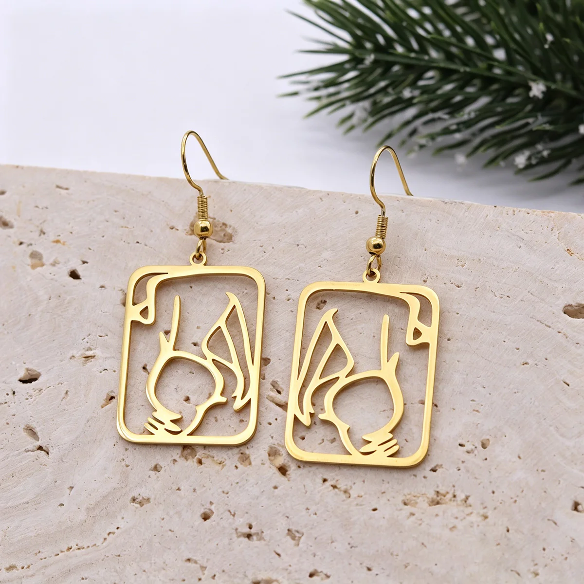Chandler Stainless Steel Devil Bat Wing Rectangle Dangle Earrings For Women Men Geometric Hollow Frame Aesthetic Jewelry