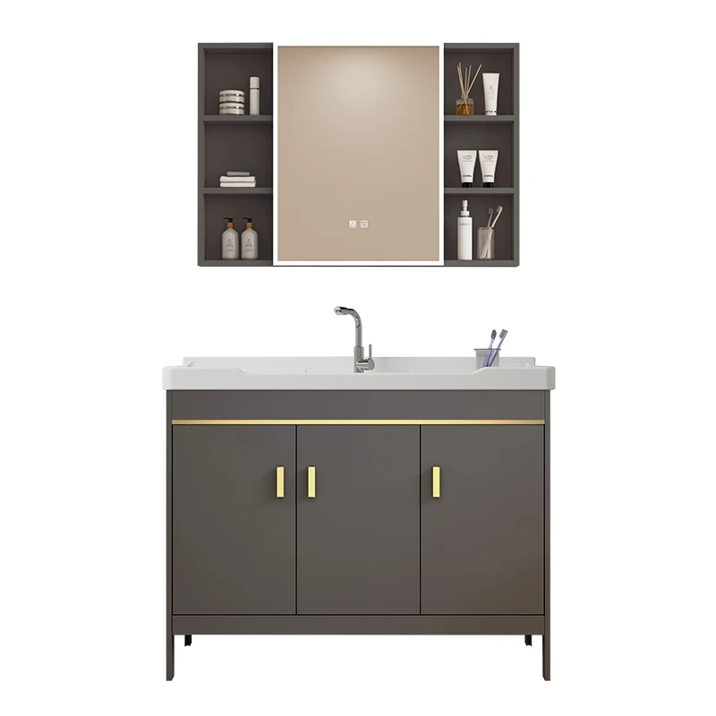 

toilet, space aluminum, floor-to-ceiling bathroom cabinet integrated, ceramic wash basin, washstand