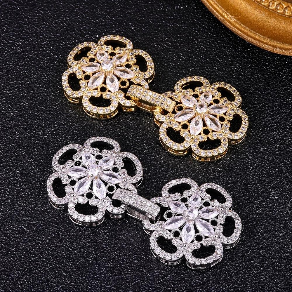 Juya DIY Needlework Beads Jewelry Accessories 18K Gold Silver Plated Decorative Flower Connector Fastener Hook Clasps Supplies