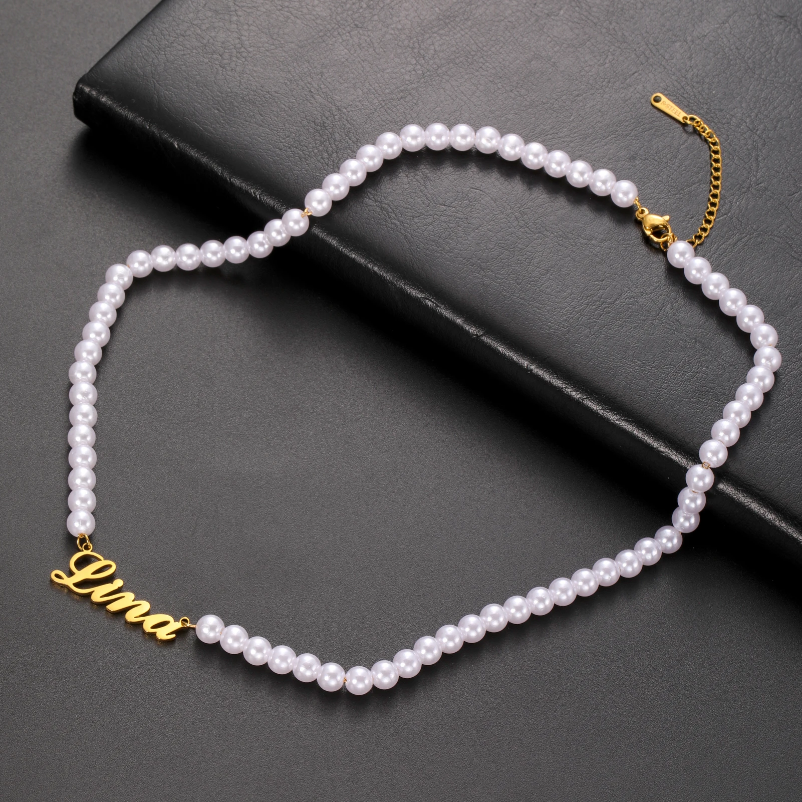 Sipuris Pearl Custom Name Necklaces Stainless Steel Personalized Name Necklaces Golden Choker For Women Jewelry Weddings Gifts