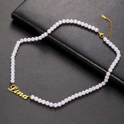 Sipuris Personalized Name Necklaces Stainless Steel Custom Name Pearl Necklaces Choker For Women Elegant Girlfriend Gift New