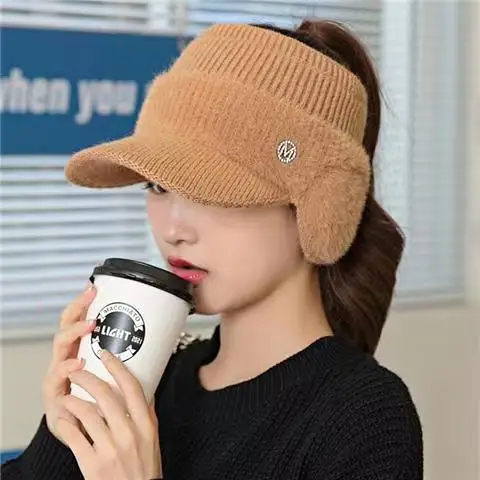 Winter Hats For Women 2022 Fashion M Winter Warm Earflaps Knitted Ponytail Hats Female Autumn Baseball Caps Visor Hats