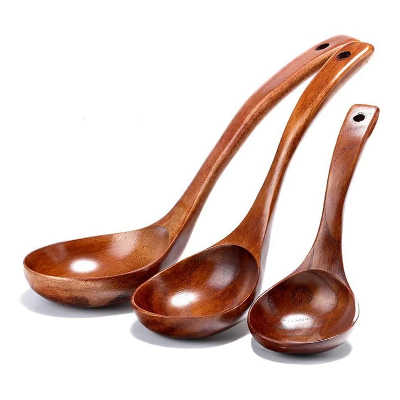 

Wooden Ladle Spoon Set Long Handle Soup Ladle For Pot & Bowl For Cooking Serving Ladles