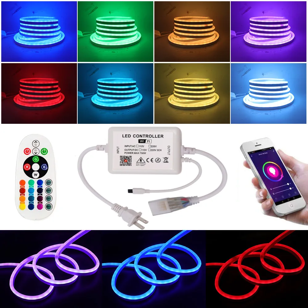 

Tuya Smart LED Neon Strip Light 220V 110V RGB Flexible SMD 5050 Waterproof Tape Diode WIFI Control Work with Alexa Google