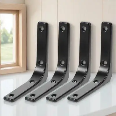 

4Pcs Black White L Shape Wall Shelf Brackets Sturdy Steel Fixing Support Frame Rustic Style Storage Rack Holder