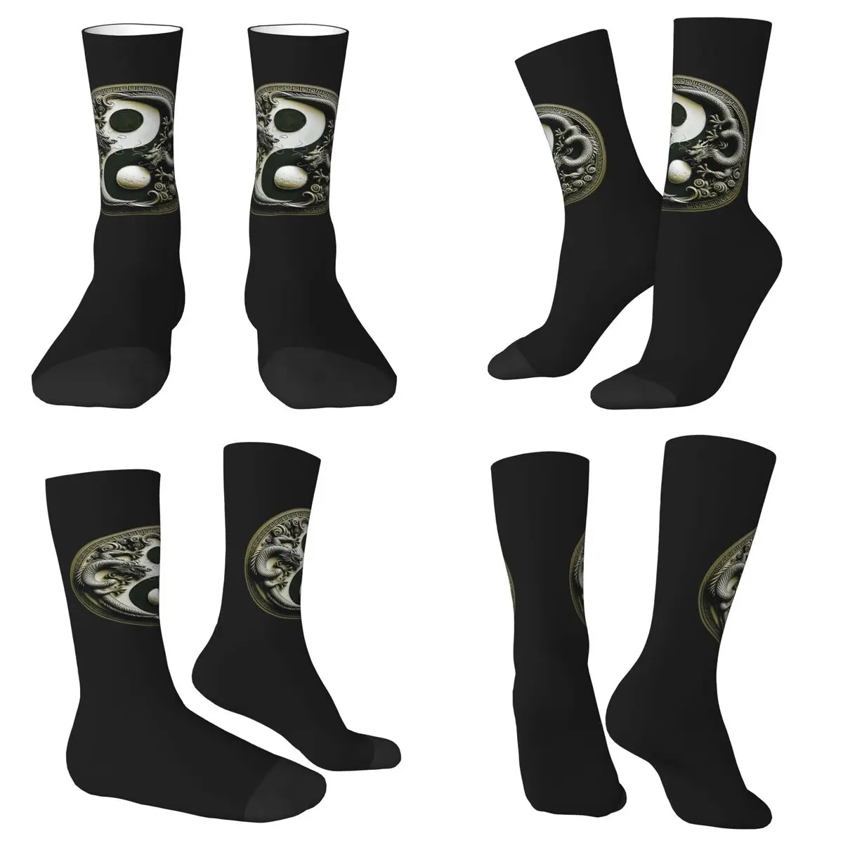 All Seasons Crew Stockings Yin Yang Dragon Classical Mythology Art Socks Crazy Hip Hop Long Socks for Men Women Valentine's Day