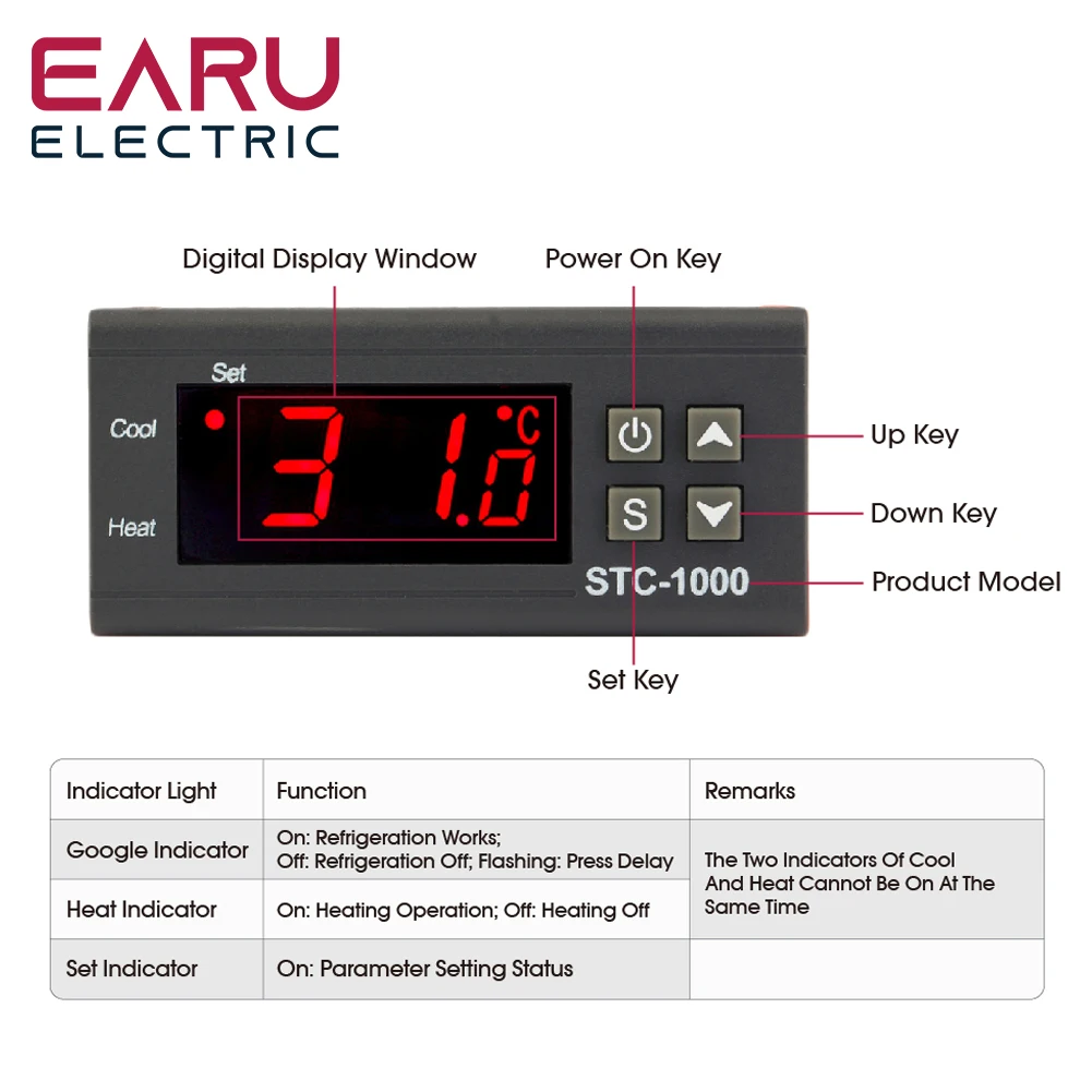 Imagem -03 - Controlador de Temperatura Digital Termostato Termorregulador Incubadora Relé Led 10a Aquecimento Arrefecimento 12v 24v 220v Stc1000