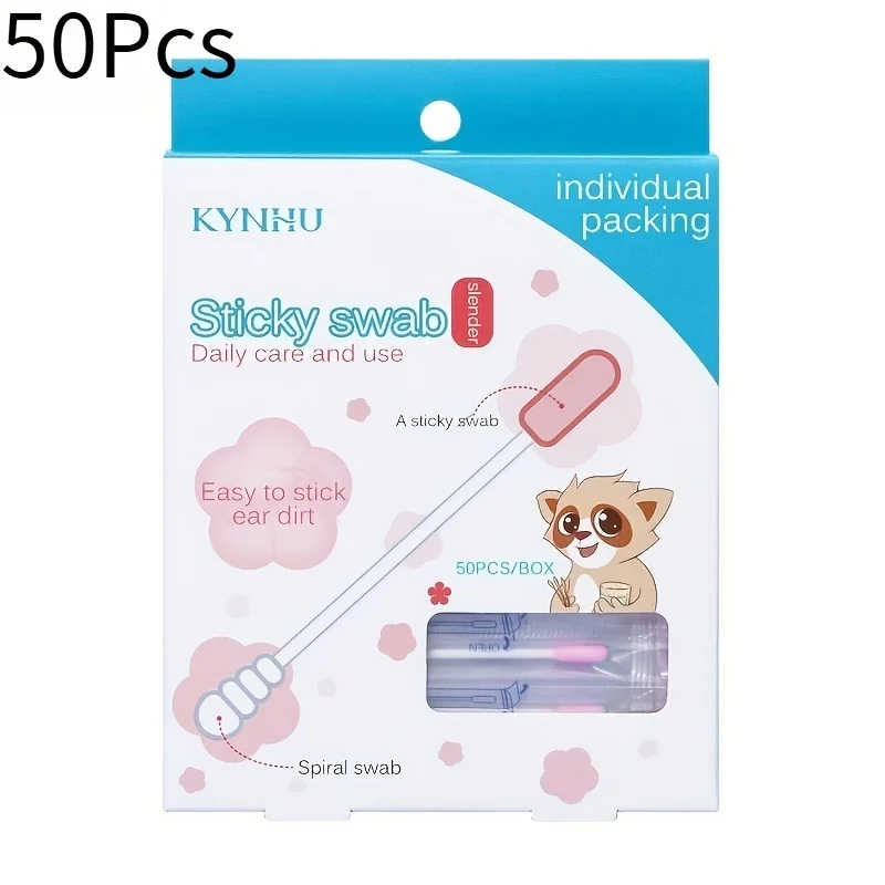 

50-Pack Disposable Sticky Ear Swabs, Portable Safe Ear Canal Cleaning Cotton Swabs